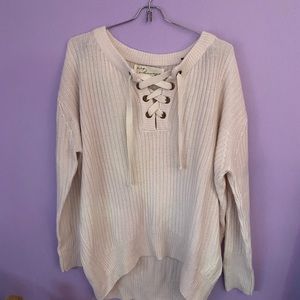 White lace up sweater